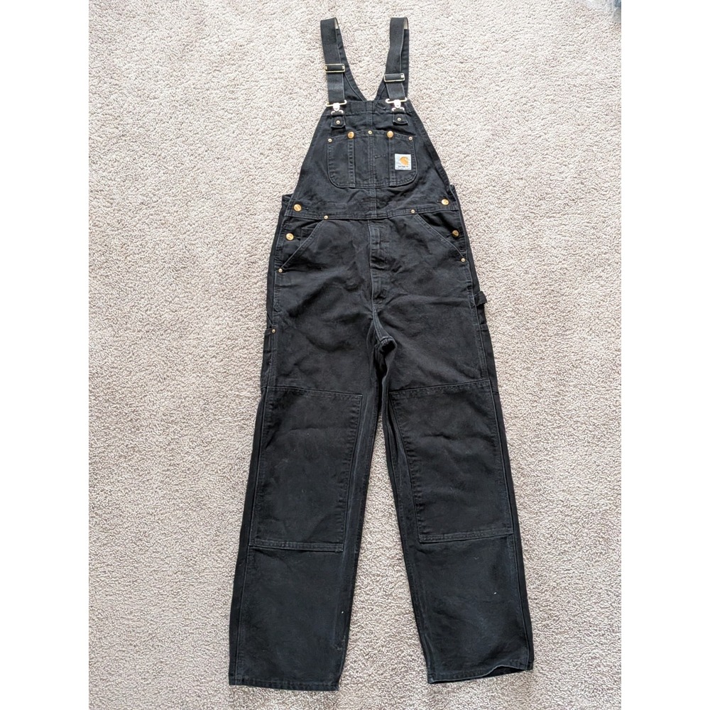 Carhartt Iconic Duck Bib Overalls Mens 32x32 Relaxed Fit Black R01-BLK
